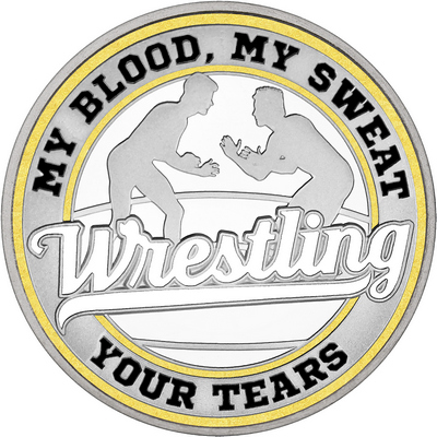 White "Wrestling" with Gold Outer Circular Borders